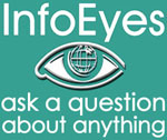 Info Eyes logo; green background; small size; Ask a question about anything