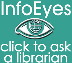 Info Eyes logo; green background; large size; Click to ask a librarian