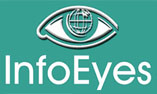 Info Eyes logo; green background; small size; vertical